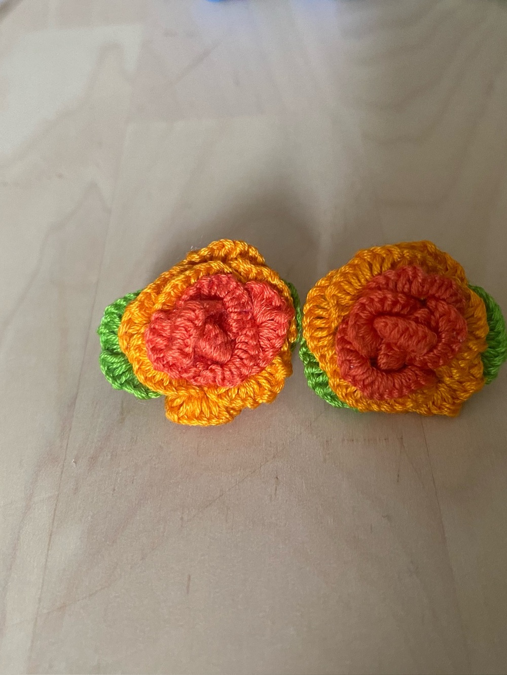 Handmade Orange & Yellow Crochet Flower Drop Earrings